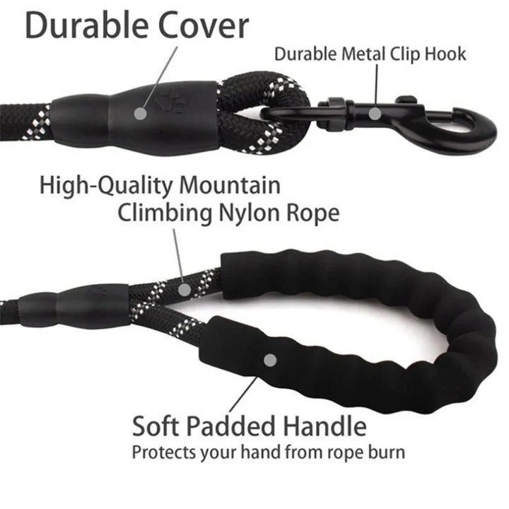 Padded Handle Dog Leash with Reflective Safety Strip