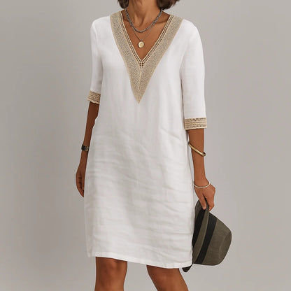 Lightweight Linen Midi Dress with Pockets for Women