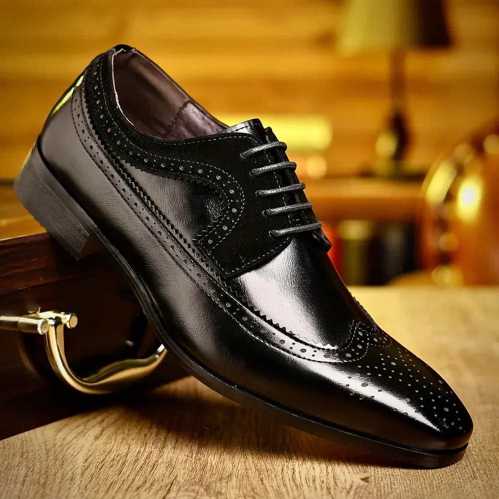 Mens Glossy Wingtip Oxford Formal Dress Shoes
