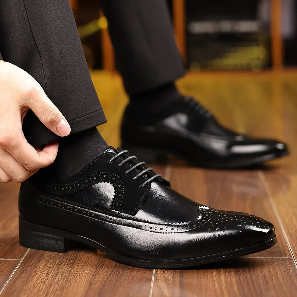 Mens Glossy Wingtip Oxford Formal Dress Shoes