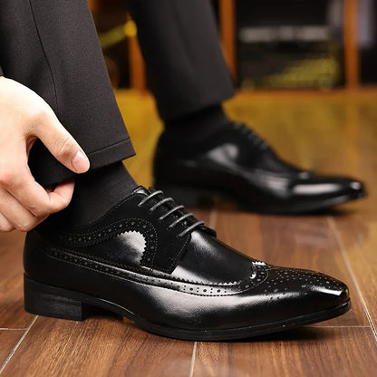Mens Glossy Wingtip Oxford Formal Dress Shoes