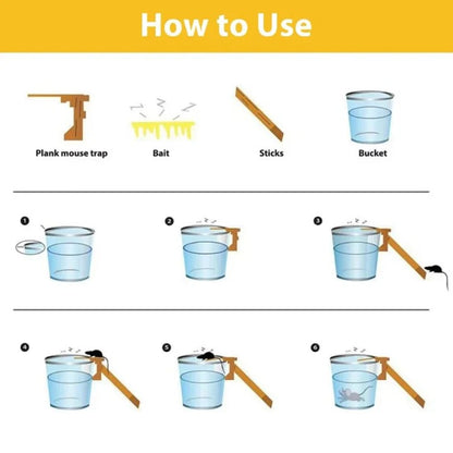 Plastic Plank Mouse Trap with Three Ladders for Bucket Capture Setup