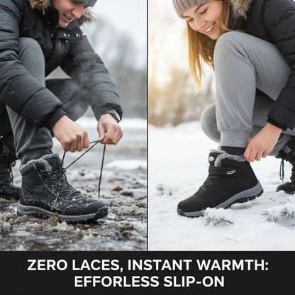 Women's Ankle High Snow Boots with Grip Tread and Plush Lining, Slip-On Design