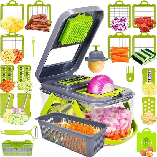 18 in 1 Vegetable Slicer with Safety Grip and Storage Container