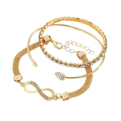 Rhinestone Heart and Infinity Bangle Bracelet Set, 3 Piece
