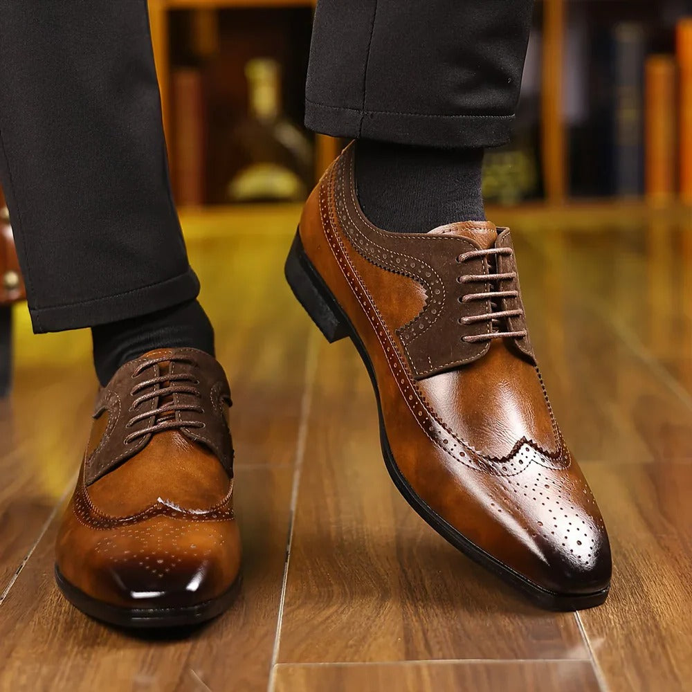 Mens Glossy Wingtip Oxford Formal Dress Shoes