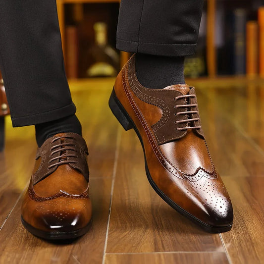 Mens Glossy Wingtip Oxford Formal Dress Shoes