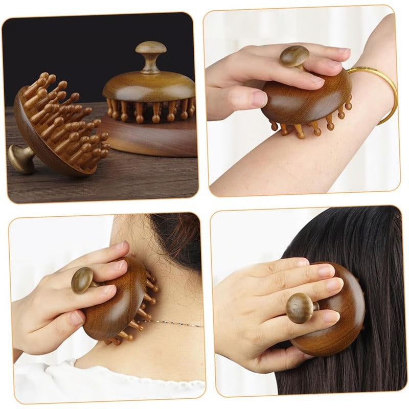 Sandalwood Hair Comb with Scalp Massage and Gua Sha Function