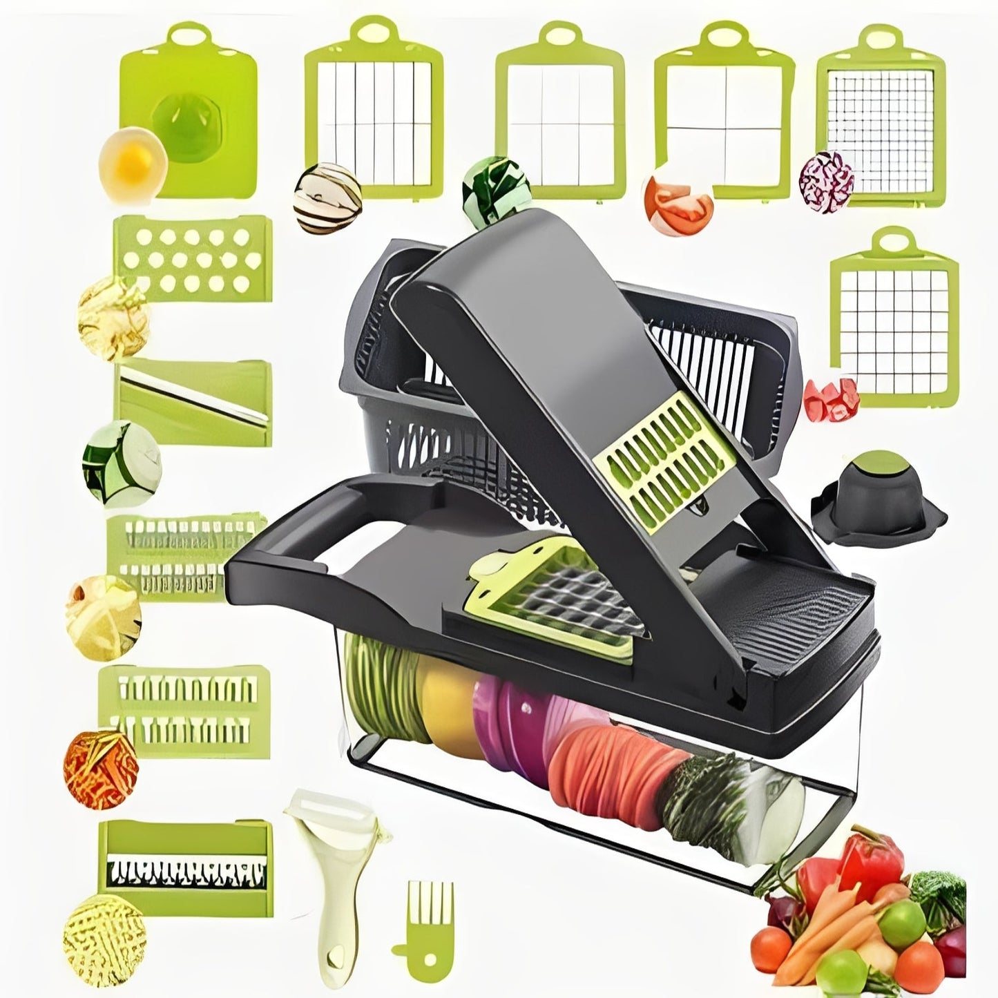18 in 1 Vegetable Slicer with Safety Grip and Storage Container