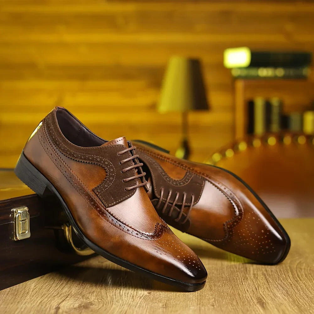 Mens Glossy Wingtip Oxford Formal Dress Shoes