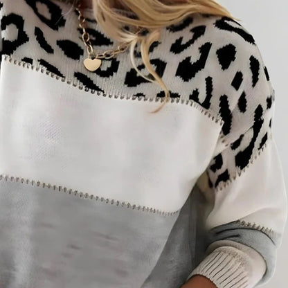 Animal Print Pullover Sweater with Leopard Design