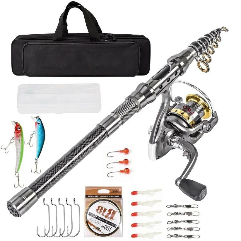 Telescopic Fishing Rod and Reel Combo with Carbon Fiber Construction, Carry Bag