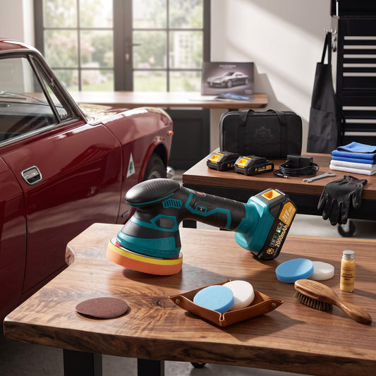 Orbital Car Paint Polisher with Rechargeable Battery and Variable Speed Control, Multiple Foam Pads