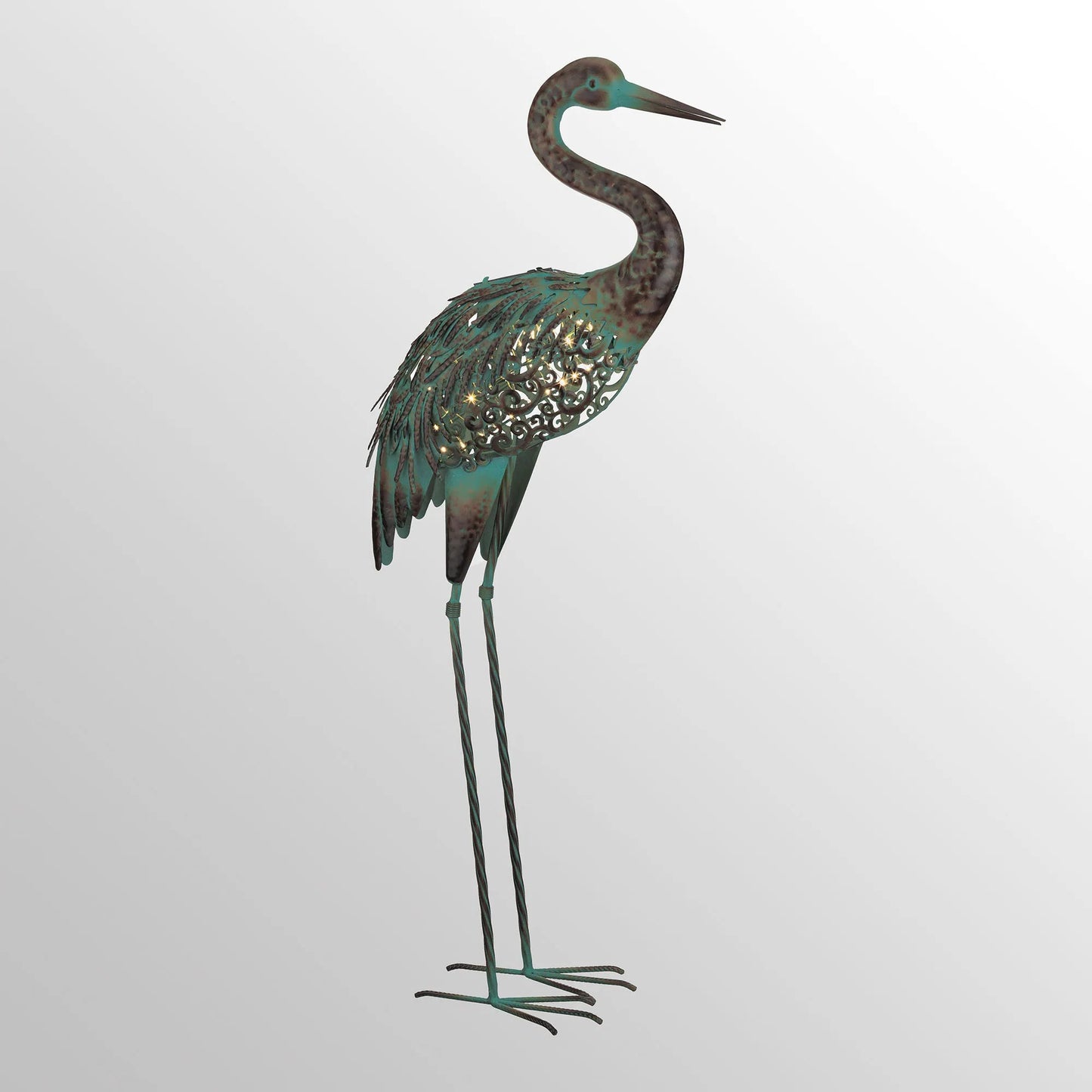 Solar Crane Garden Statue with Blinking String Lights and Acrylic Accents, 37in Tall
