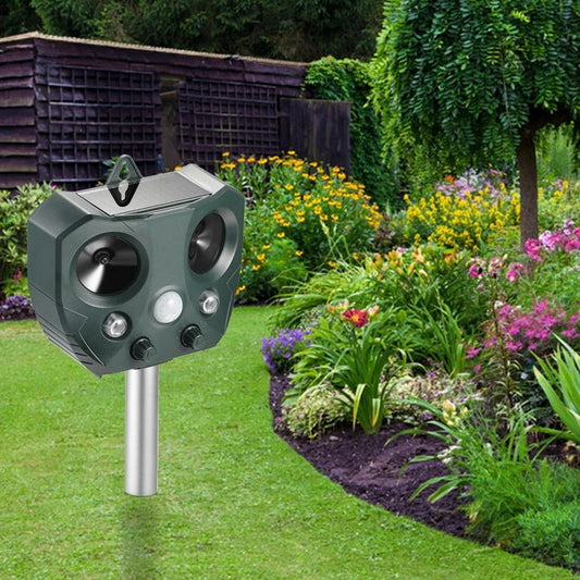 Outdoor Ultrasonic Pest and Bird Repeller with Motion Activated Deterrent for Garden  and Outdoor Use