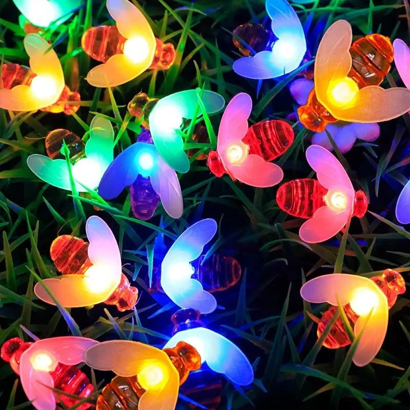 Solar Powered Bee Fairy String Lights with 8 Modes for Outdoor Garden Decor