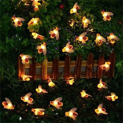 Solar Powered Bee Fairy String Lights with 8 Modes for Outdoor Garden Decor