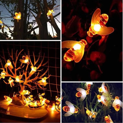 Solar Powered Bee Fairy String Lights with 8 Modes for Outdoor Garden Decor