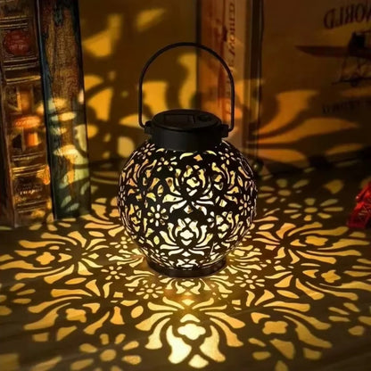 Solar LED Lantern - Wrought Iron Hollow Design for Outdoor Decor