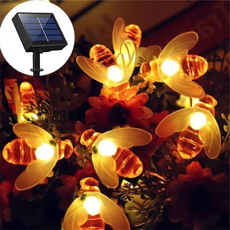 Solar Powered Bee Fairy String Lights with 8 Modes for Outdoor Garden Decor