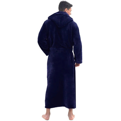 Mens Hooded Bathrobe with Pockets, Plush Fleece Material