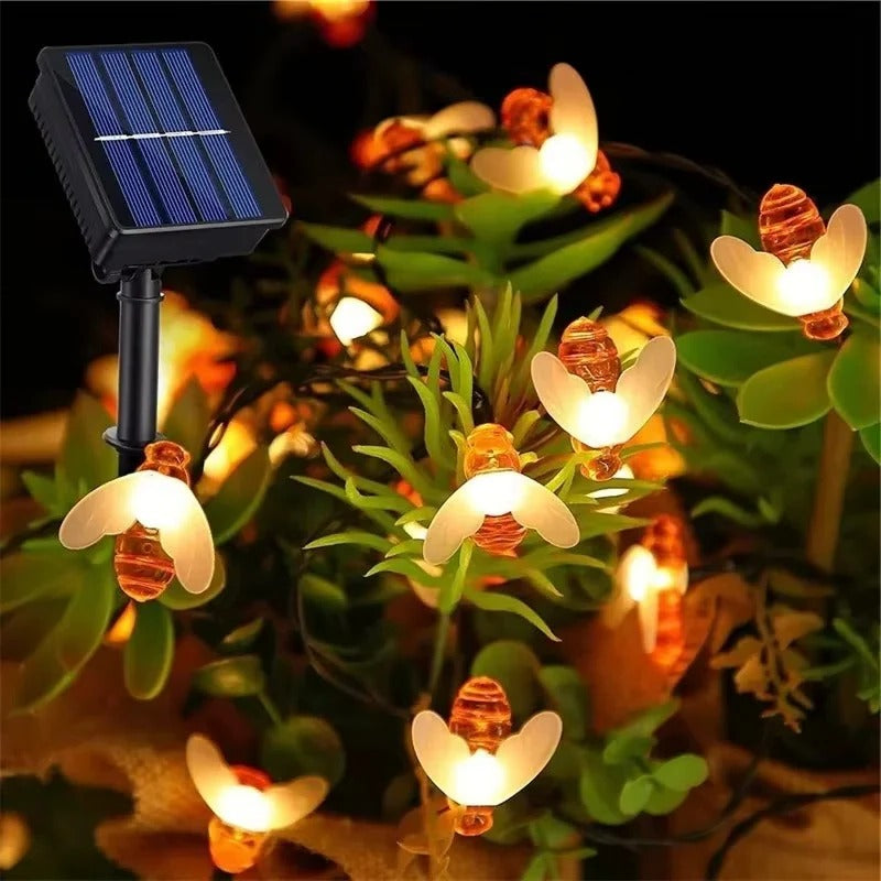 Solar Powered Bee Fairy String Lights with 8 Modes for Outdoor Garden Decor