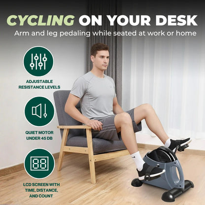 Portable Under Desk Exercise Bike Pedal Trainer with Adjustable Resistance and LCD Display