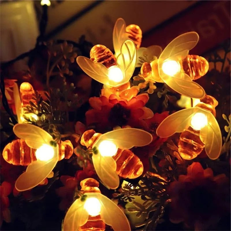 Solar Powered Bee Fairy String Lights with 8 Modes for Outdoor Garden Decor