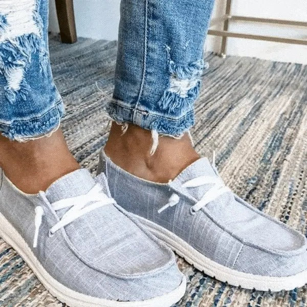 Stretch Canvas Loafers with Wide Fit and Cushioned Insole for Women