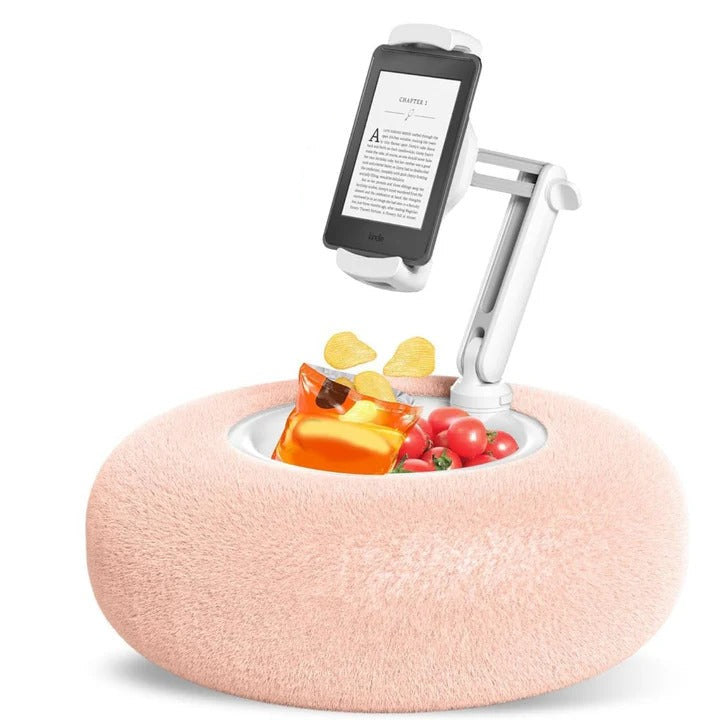 Plush Pillow Phone Holder with Snack Bowl Attachment