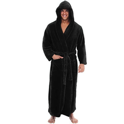 Mens Hooded Bathrobe with Pockets, Plush Fleece Material