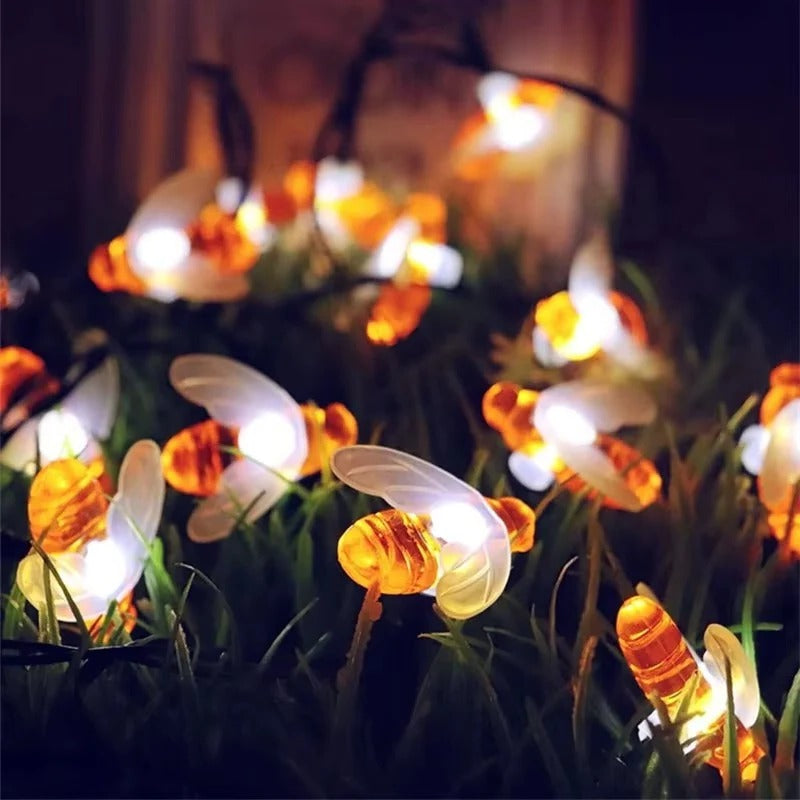Solar Powered Bee Fairy String Lights with 8 Modes for Outdoor Garden Decor