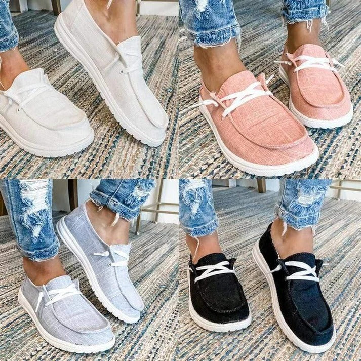 Stretch Canvas Loafers with Wide Fit and Cushioned Insole for Women