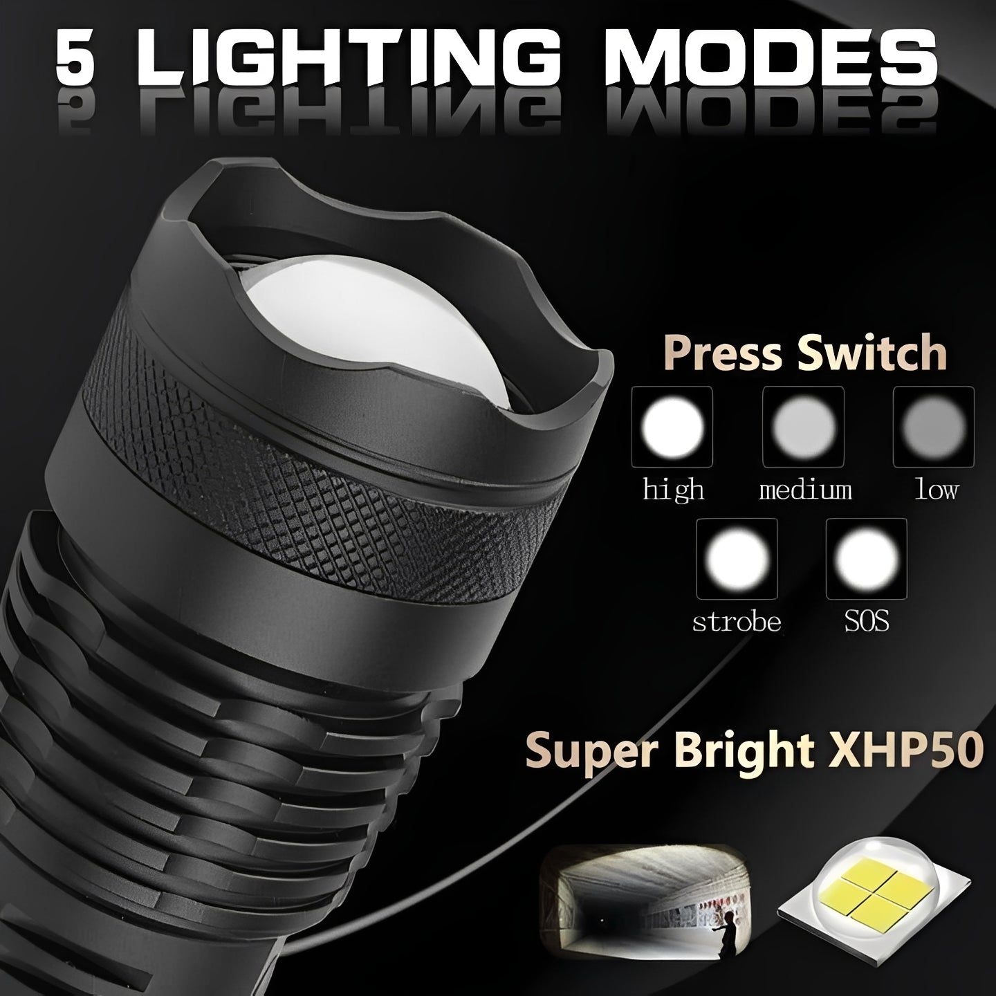 Rechargeable LED Flashlight with Multiple Brightness Modes