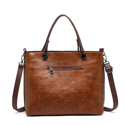 Zippered Leather Handbag with Roomy Interior and Multiple Compartments in 3 Colors
