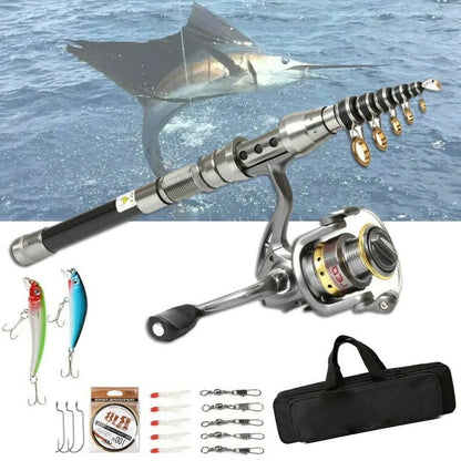 Telescopic Fishing Rod and Reel Combo with Carbon Fiber Construction, Carry Bag