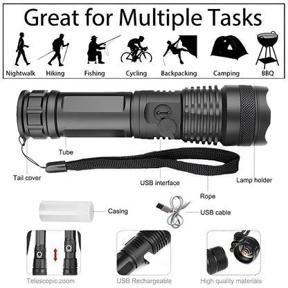 Rechargeable Flashlight with Adjustable Zoom Beam