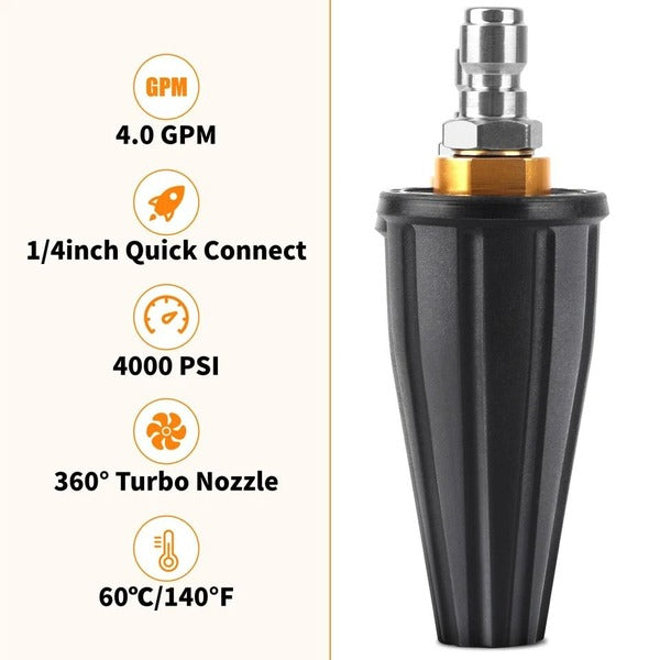 Rotating Turbo Nozzle for Power Washer with Spray Tip
