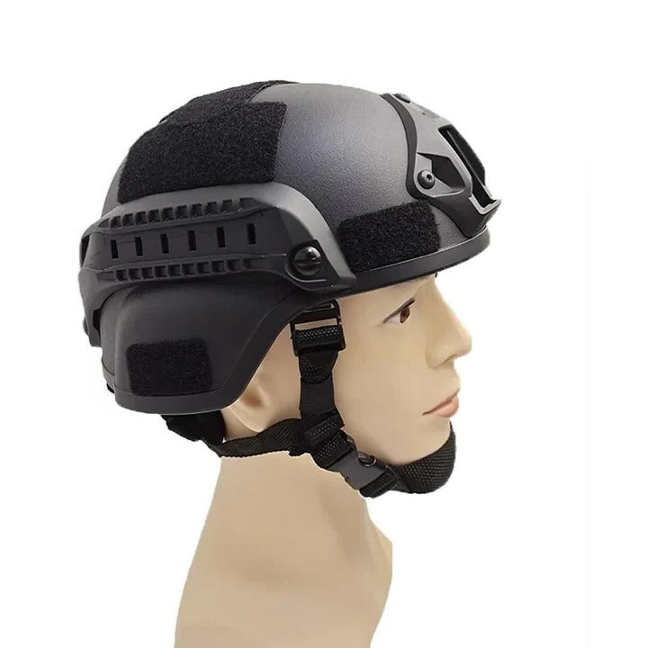 Outdoor Helmet with Tactical Style and Adjustable Strap and Accessory Rails