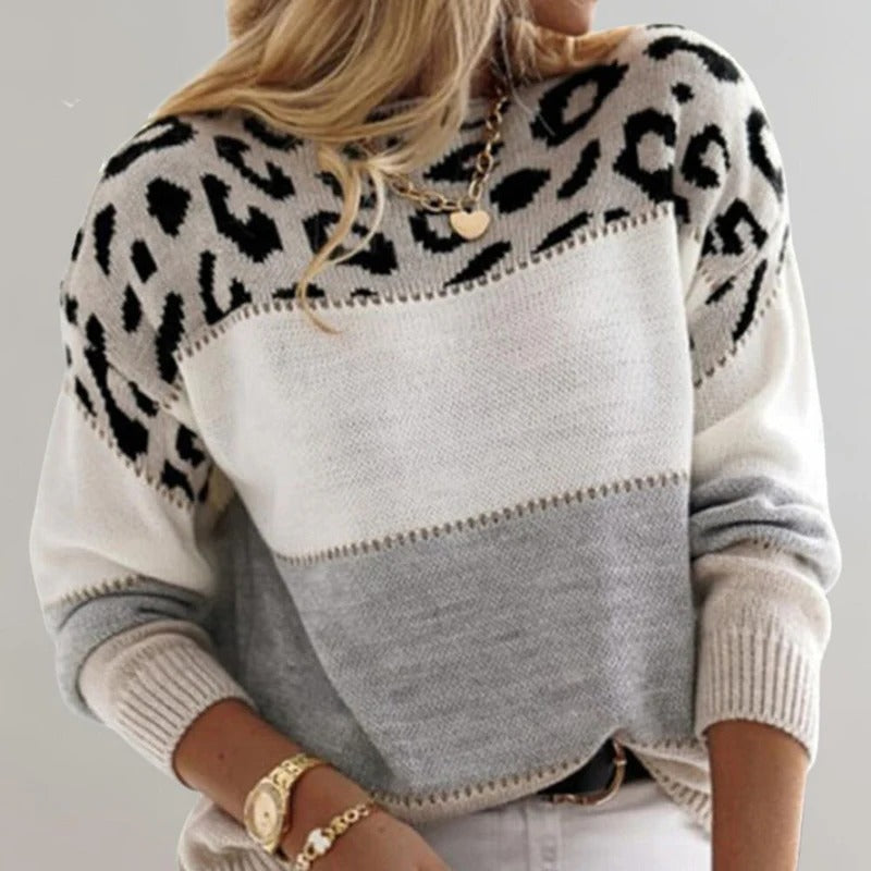 Animal Print Pullover Sweater with Leopard Design