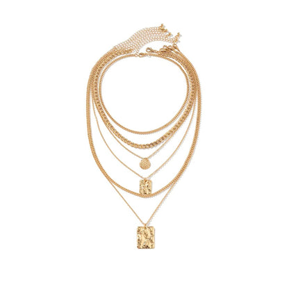 Layered Vintage Charm Choker Necklace Set with Coin and Geometric Pendants, 6 Piece