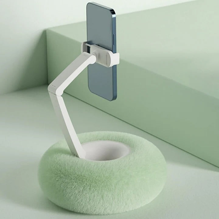 Plush Pillow Phone Holder with Snack Bowl Attachment