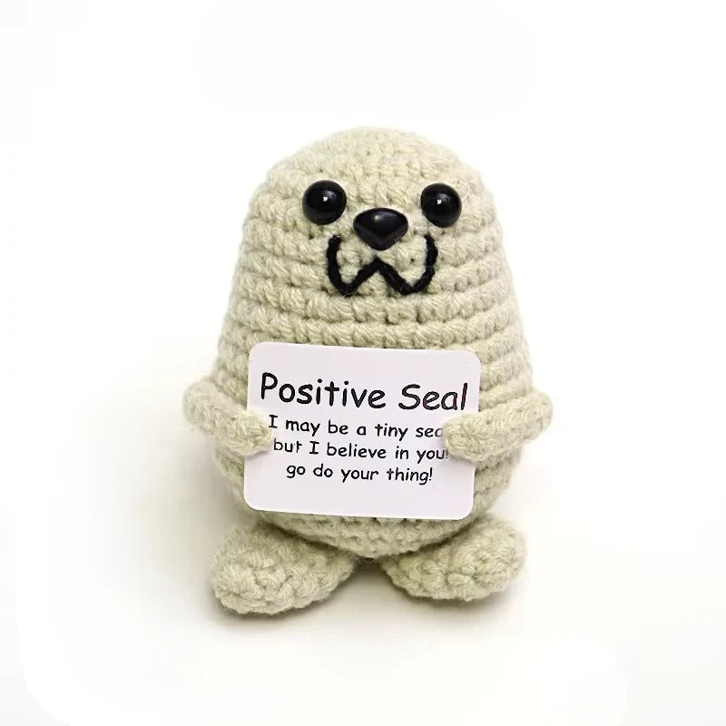Crochet Hedgehog Stuffed Toy with Affirmation Card for Gift and Home Display