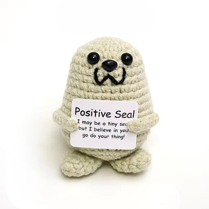 Crochet Hedgehog Stuffed Toy with Affirmation Card for Gift and Home Display