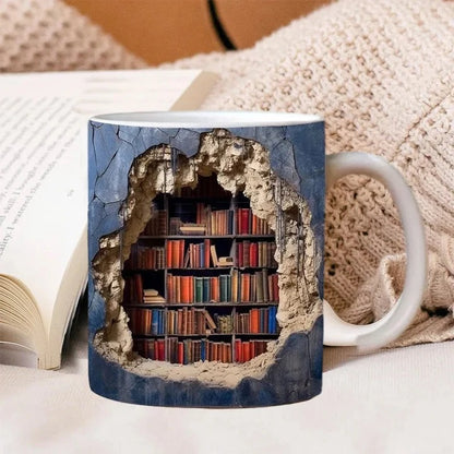 Ceramic Coffee Mug with 3D Bookshelf Design