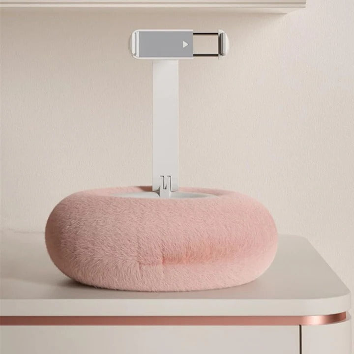Plush Pillow Phone Holder with Snack Bowl Attachment