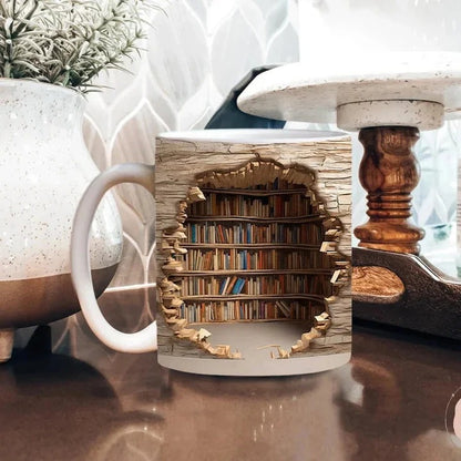 Ceramic Coffee Mug with 3D Bookshelf Design