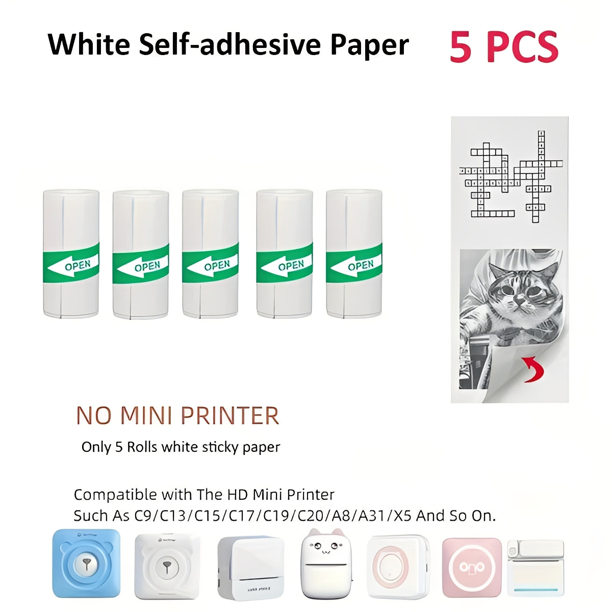 Inkless Thermal Sticker Printer with Bluetooth, Portable Photo Printer