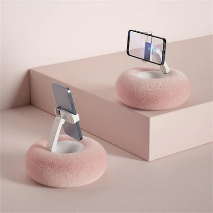 Plush Pillow Phone Holder with Snack Bowl Attachment