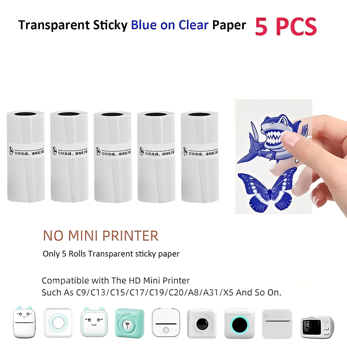 Inkless Thermal Sticker Printer with Bluetooth, Portable Photo Printer
